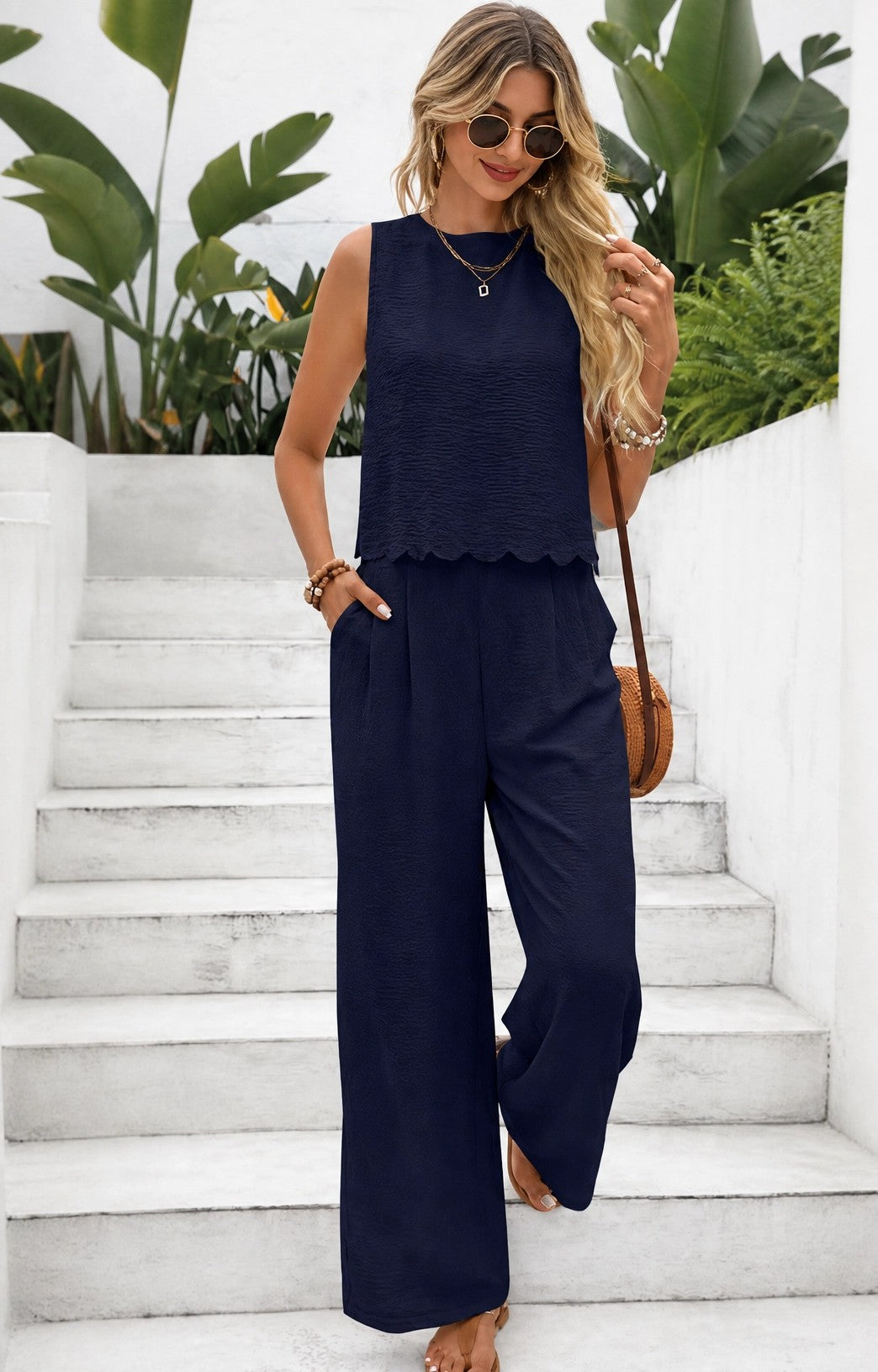 Ensemble gilet sans manches et pantalon décontracté
