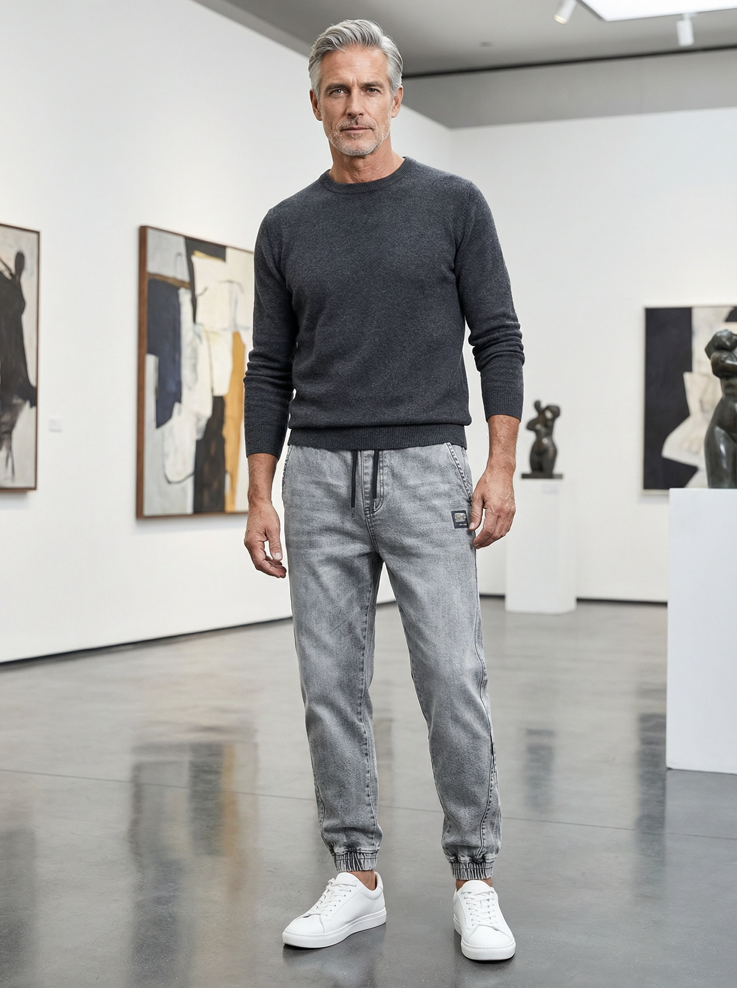 Pantalon en denim en coton micro-élastique