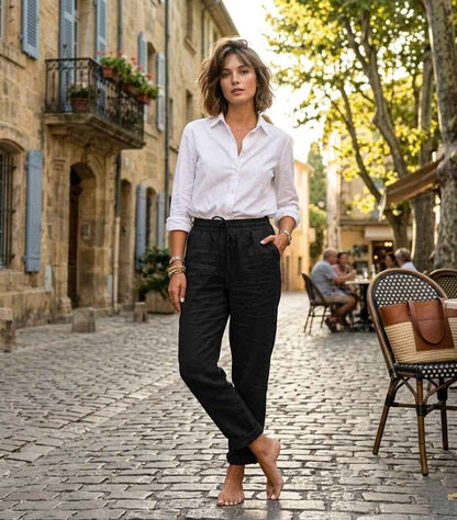 Pantalon décontracté en coton et lin pour femmes - Oyso - ma