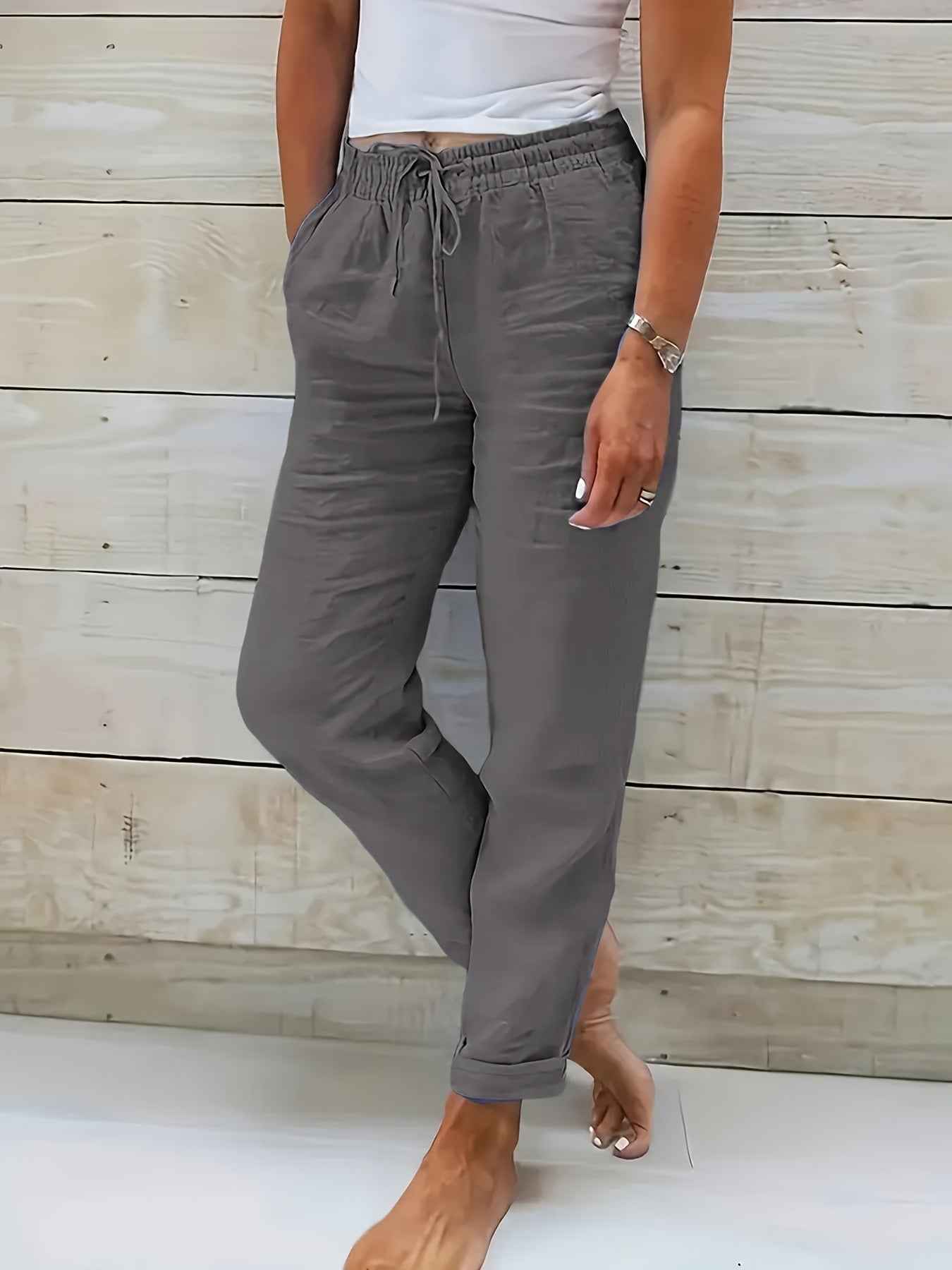 Pantalon décontracté en coton et lin pour femmes - Oyso - ma
