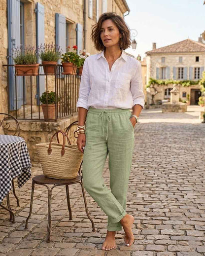 Pantalon décontracté en coton et lin pour femmes - Oyso - ma