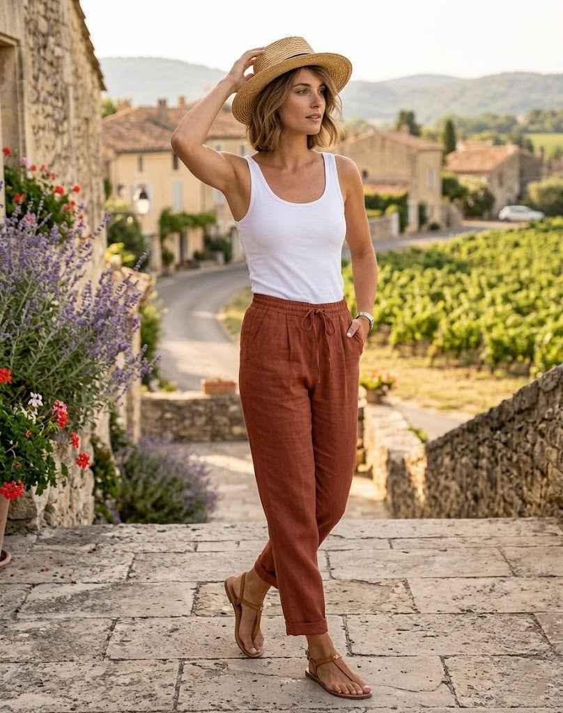 Pantalon décontracté en coton et lin pour femmes - Oyso - ma