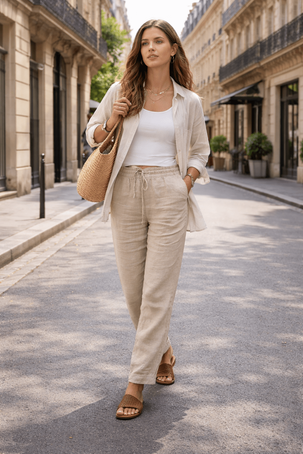 Pantalon décontracté en coton et lin pour femmes - Oyso - ma