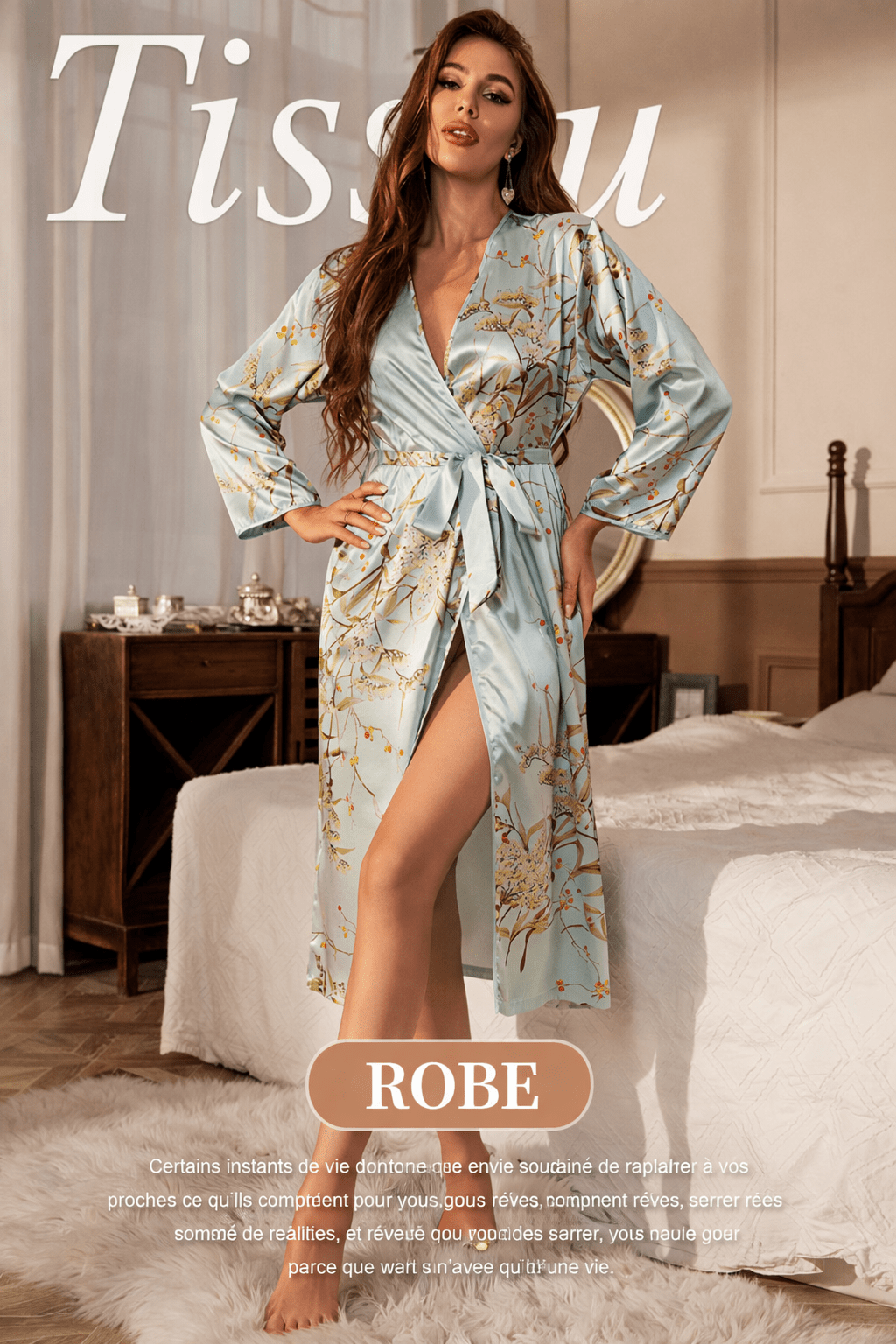 Robe cardigan simple maison en soie glacée - Oyso - ma
