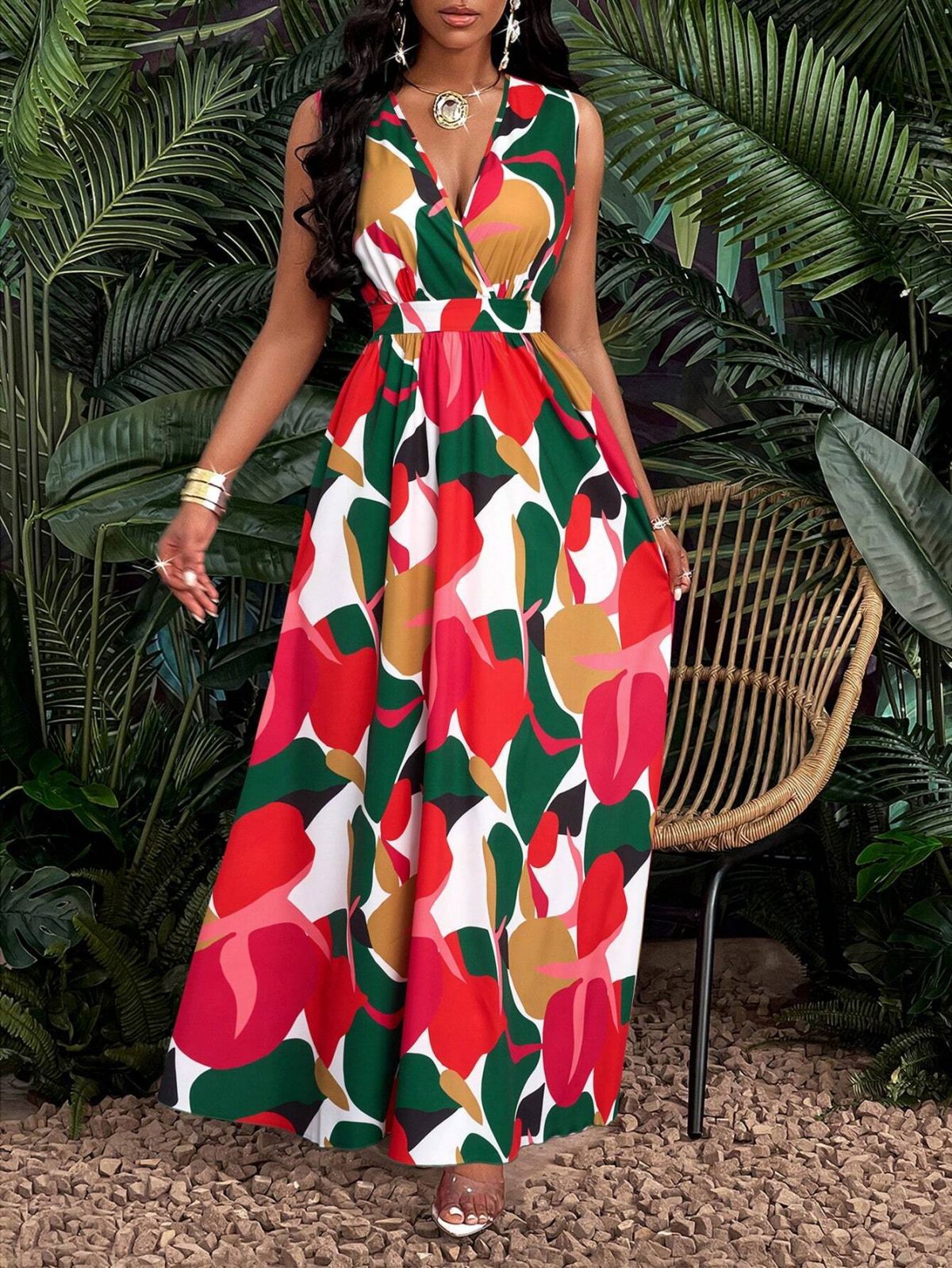 Robe évasée moulante style tropical - Oyso - ma