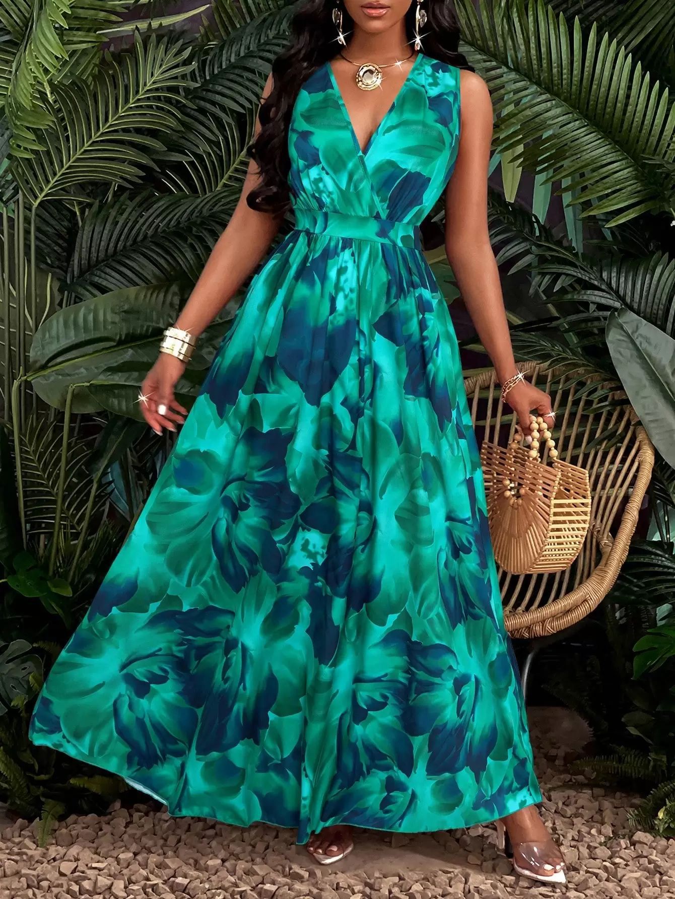 Robe évasée moulante style tropical - Oyso - ma