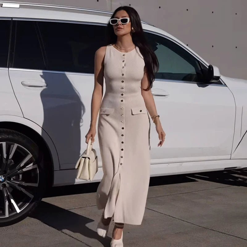 Robe longue élégante sans manches en tricot - Oyso - ma