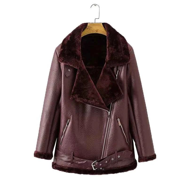 Veste Cuir PU en fourrure d'agneau intégrée - Oyso - ma