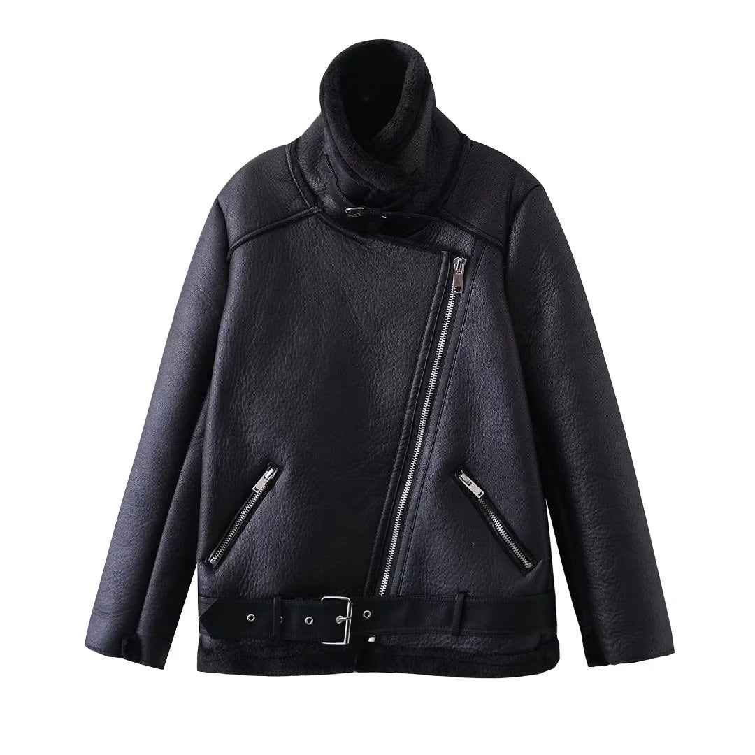 Veste Cuir PU en fourrure d'agneau intégrée - Oyso - ma