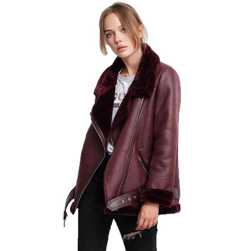 Veste Cuir PU en fourrure d'agneau intégrée - Oyso - ma