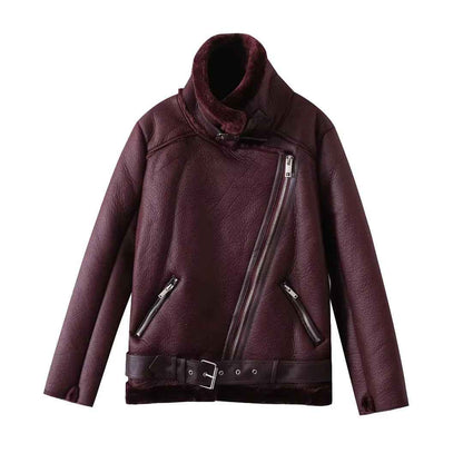 Veste Cuir PU en fourrure d'agneau intégrée - Oyso - ma