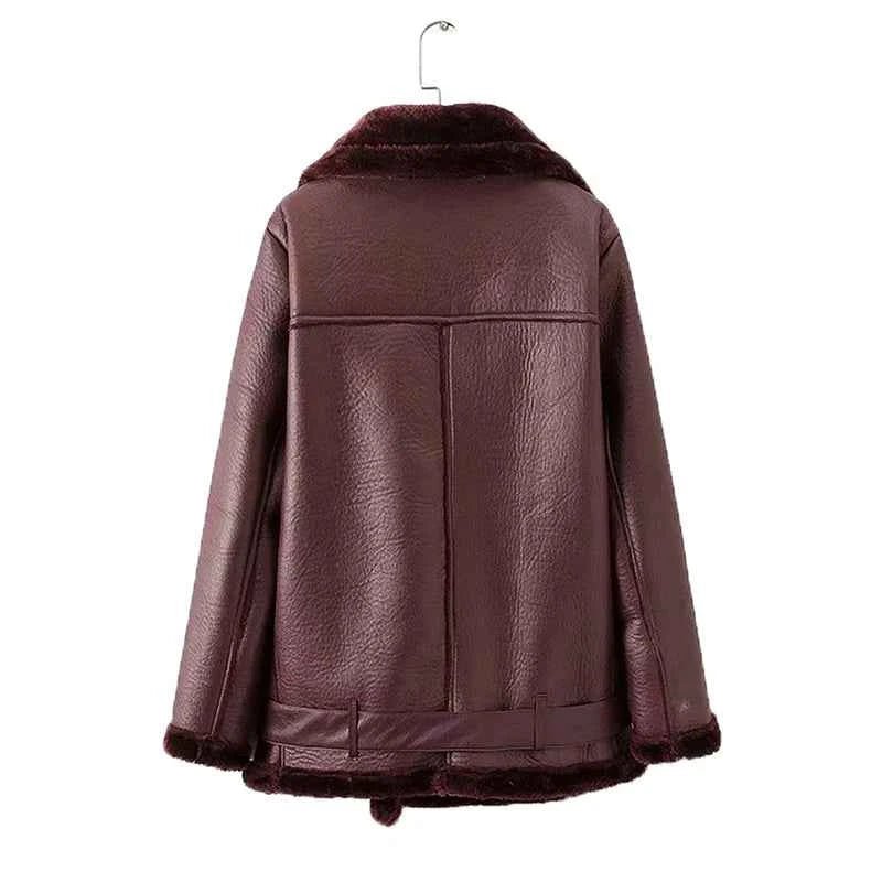 Veste Cuir PU en fourrure d'agneau intégrée - Oyso - ma