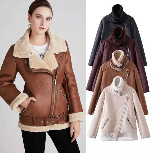 Veste Cuir PU en fourrure d'agneau intégrée - Oyso - ma