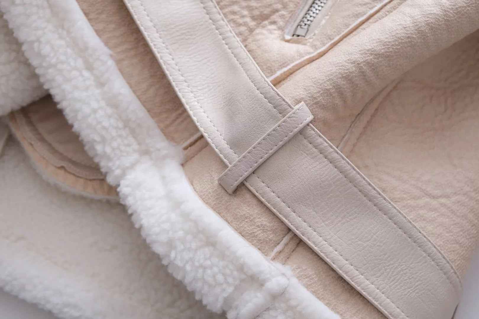 Veste Cuir PU en fourrure d'agneau intégrée - Oyso - ma