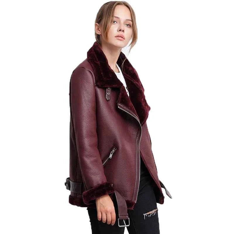 Veste Cuir PU en fourrure d'agneau intégrée - Oyso - ma